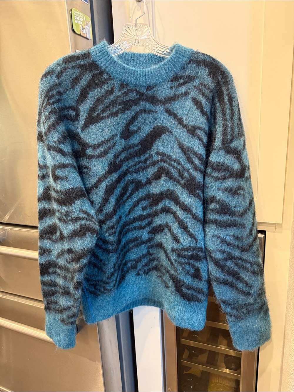 Zadig & Voltaire Rita Teal Blue and Black Tiger Pattern Crewneck Sweater, S, NWT
